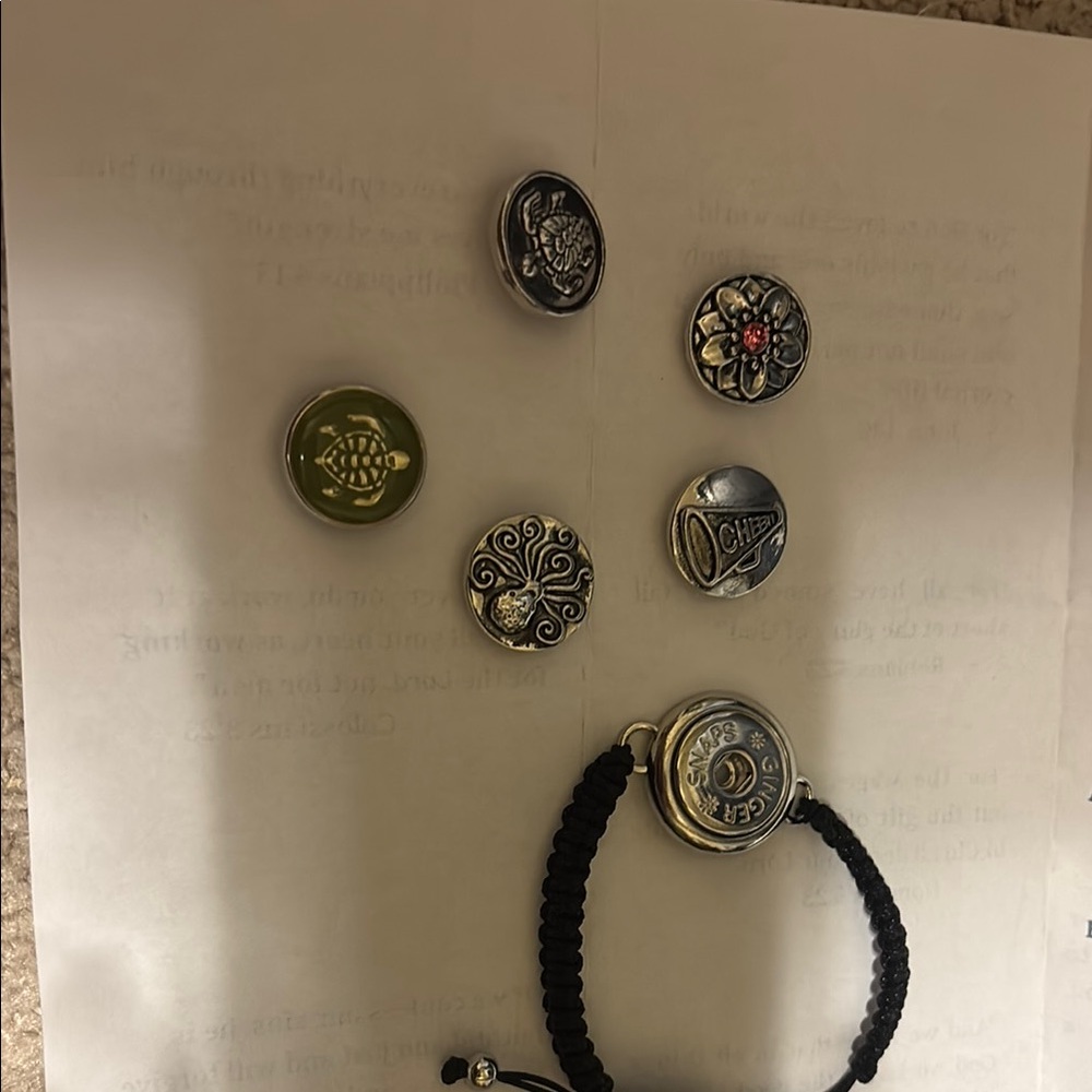 Silver and Black Snap Charm Bracelet with 5 charms